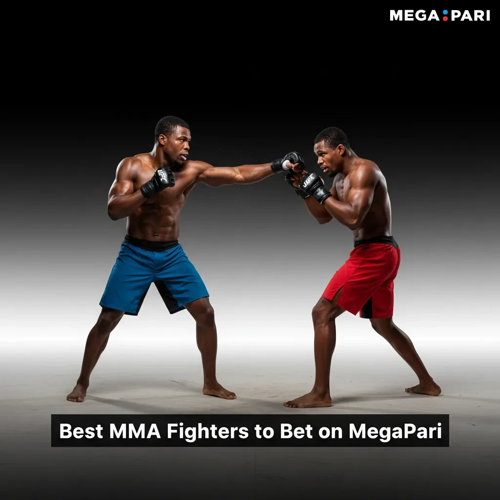 MegaPari banner: Best MMA Fighters to Bet—Adesanya, Usman, Ngannou, Makhachev, Volkanovski, O'Malley, Zhang Weili.