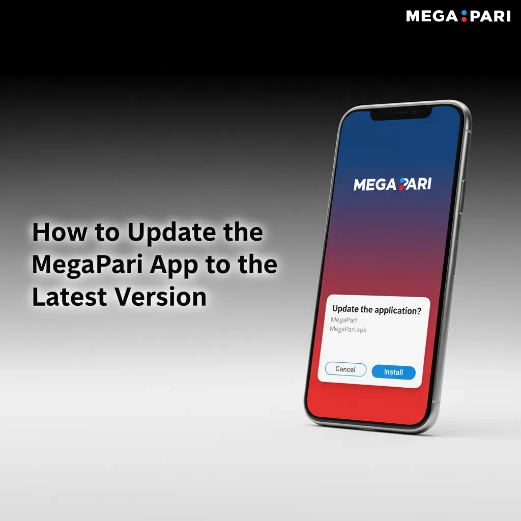 iPhone with MegaPari web app auto-updating; no App Store update needed, content refreshes on each open.