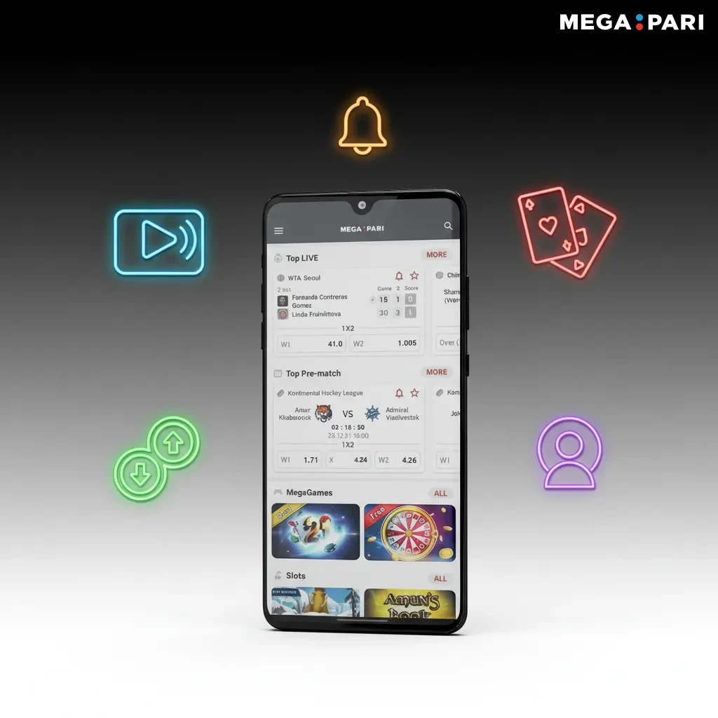 MegaPari app for Kenya: KES betting & casino, live bets + cash out, 196,700 KES + 150 spins, biometrics, crypto, 24/7 chat.