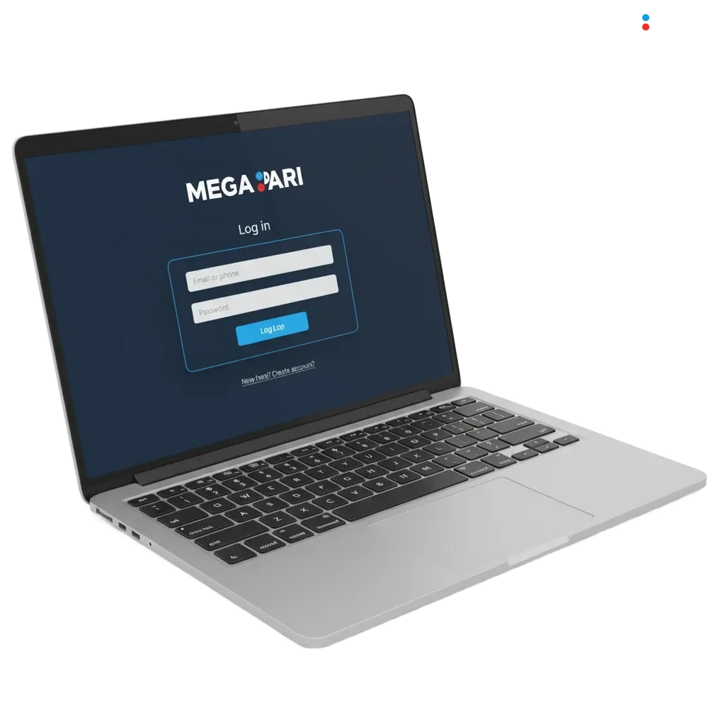 MegaPari login page for Kenya users with email/phone and password fields, Sign In button, and two-step verification option.