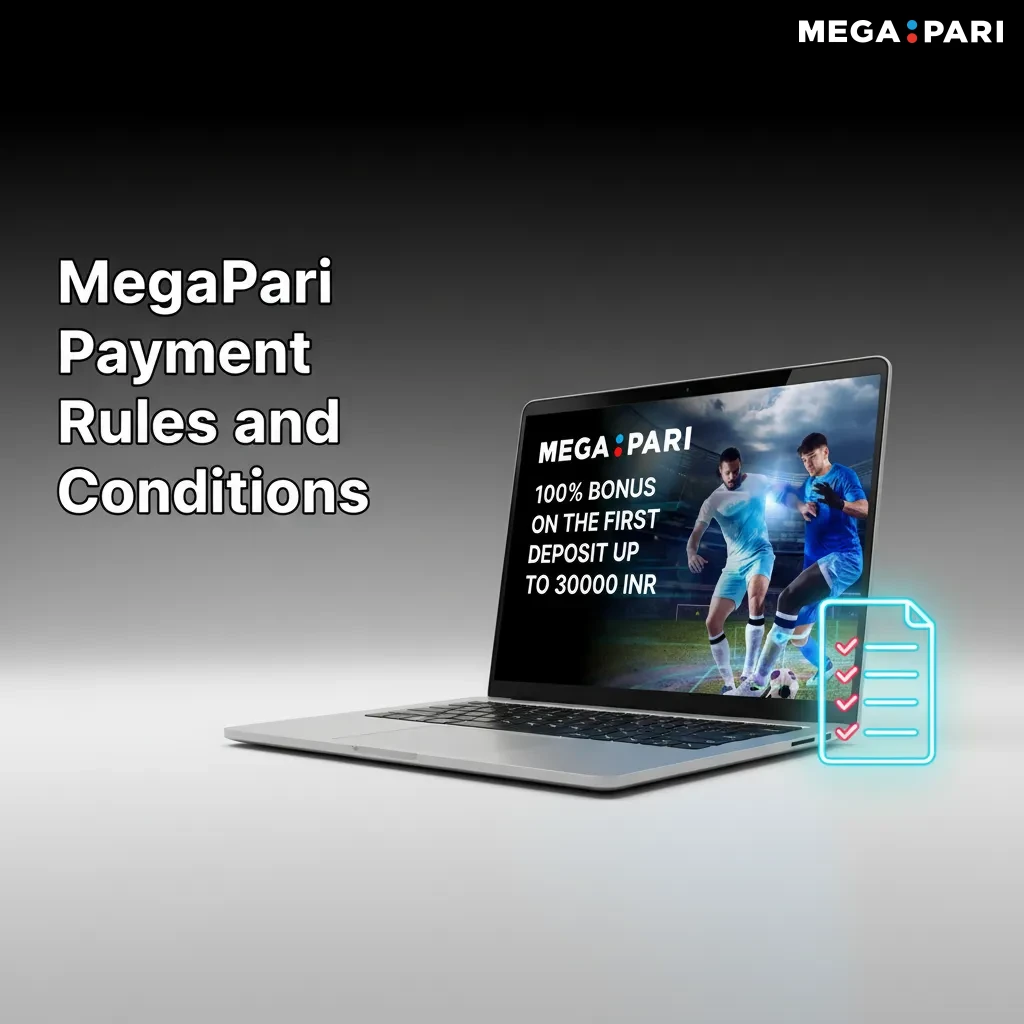 Poster listing MegaPari Kenya payment rules: name match, KYC, wager once, withdraw same method, KES, crypto fees.