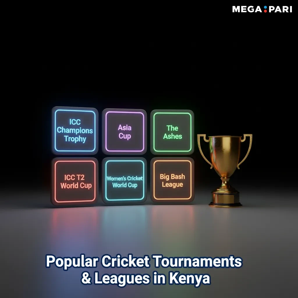 Popular cricket tournaments in Kenya: ICC World Cup, T20 World Cup, Ashes, IPL, international tours, local fixtures.